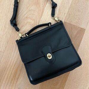 Vintage Coach Willis Bag Black Leather Satchel Brass Turnlock Flap